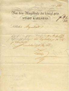 1850 Stadt Karlsbad Germany Magistrate document  