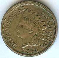 1864 Indian Cent Very Fine Nice Original Civil War Date  