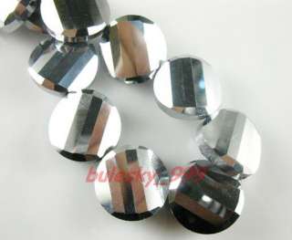 5pcs Faceted Glass Crystal Tile Bead 18mm Silver  