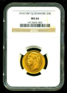 1910 DENMARK GOLD COIN 20 KRONER * NGC CERTIFIED GENUINE & GRADED MS 
