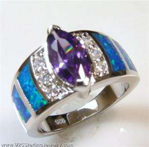 AMETHYST MARQUISE BLUE FIRE OPAL RING 925 SILVER s 7  