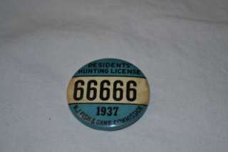 1937 NJ Hunting License Pin #66666   Very Unique Number  