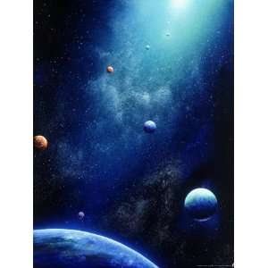  Space Illustration of Illuminated Planets Photographic 