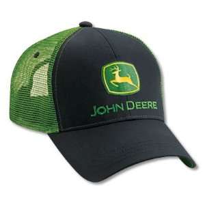  John Deere Black Hat w/ Green Mesh