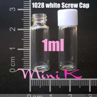 10 1000p Clear Glass Bottle Threaded white Screw Cap Pyrex 1ml 1028
