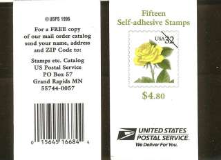 US Scott #3049b, c, d BK241 $4.80 Yellow Rose Booklet  