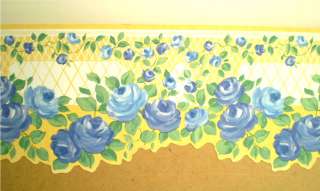 Laser Cut Yellow and White Lattice Border with Blue Roses by Encore