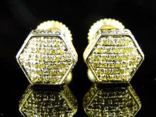   MENS HEXAGON SHAPE YELLOW FINISH CANARY DIAMOND 10 MM STUDS EARRINGS