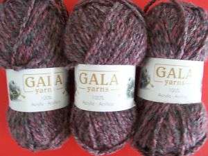 Gala Yarns worsted yarn, plum heather, lot of 3  