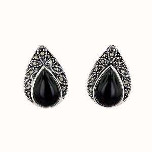   Marcasite Onyx Teardrop Post Earrings Silver Empire Jewelry Jewelry