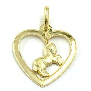  9K GoldHeart with Horse Pendant DE NO Jewelry