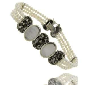   Silver Genuine Pearl Marcasite Mother of Pearl Bracelet Jewelry