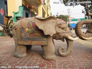 Large Wucai porcelain Dragon phenix Lucky Elephant Pair  