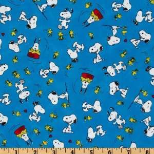   Snoopy & Woodstock Blue Fabric By The Yard Arts, Crafts & Sewing