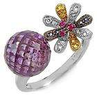 Solid 18K white gold genuine diamond ruby sapphire amethyst ring size 