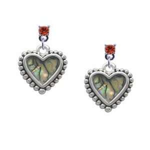 Abalone Shell Heart   Two Sided Hyacinth Swarovski Post Charm Earrings 