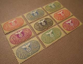 WW2 NAZI Germany NSDAP Insurance Revenue Stamps SET of 9 ALL w 