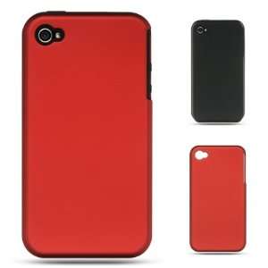  VERIZON / AT&T IPHONE 4 BLACK SKIN+RED RUBBER CASE Cell 