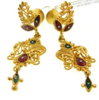 Gorgeous Indian 22K Solid Yellow Gold Dangle Earrings  