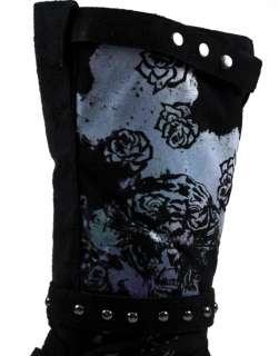 Ed Hardy Womens QUEBEC studded Boots Skull roses Black  