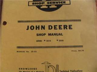 John Deere Shop Manual for Series 2510 2520 Tractors Tractors I&T 