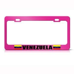 Venezuela Venezuelan Flag Pink Country Metal license plate frame Tag 