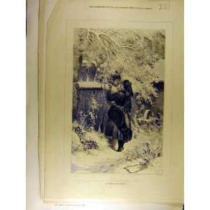  1877 Christmas Salute Garden Fence Lady Man Print