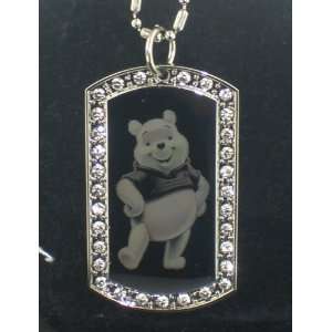  Winnie the Pooh Bear CZ Dog Tag Pendant Necklace 