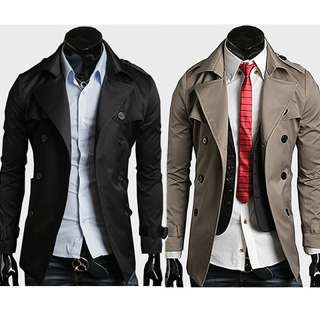 CASUAL BELTED DOUBLE BREASTED SHORT TRENCH COAT SLIM FIT 1516  