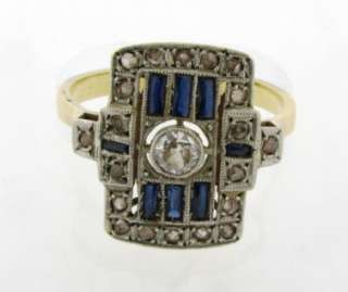 Antique Art Deco Diamonds Sapphires 18k Gold Platinum Ring  