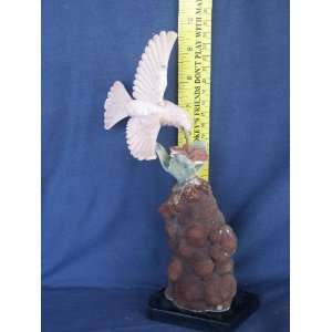  Hand Carved Pink Peruvian Opal Hummingbird with Gem Stone 