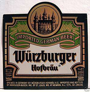 Wurzburger Hofbrau Beer Bottle Label Anheuser Busch  