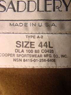 Brown COOPER GOATSKIN LEATHER A 2 Flight Jacket Sz 44L Made in USA 