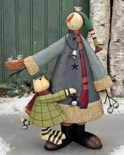 WILLIRAYE Primitive Doll ★ FOLK ART Snowman CAT Bird & Nest & Jingle 