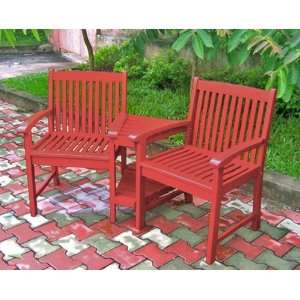  Acacia Wood Outdoor Corner Double Chair in Red (Red) (35H 