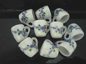 10Purple Orchid Coffee Mug Ceramic Hand Painted Dollhouse Miniatures 