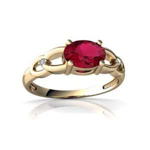  14K Yellow Gold Oval Created Ruby Ring Size 8 Jewelry