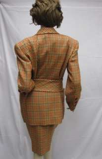 ESCADA Yellow Red Multi Jacket Skirt Belt Wool Suit Size 38  