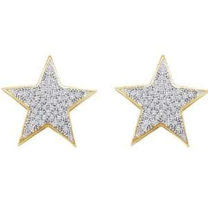   Yellow Gold Shine Stars with Full .25CT Diamond Filled Middle Jewelry
