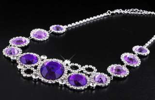 Purple rhinestone earring necklace 1set rhinestone crystal silver 