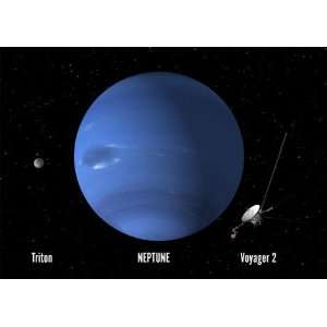   3D Motion Post Card   Neptune with largest moon Triton