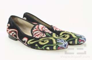 Stubbs & Wootton Navy Blue & Pink Floral Print Velvet Loafers Size 10 