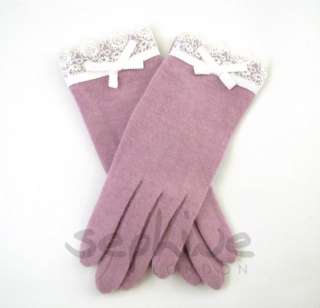 Ladies fine wool & angora gloves with bow and lace C9  