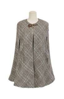 PLAID CAPE sleeveless coat wool check poncho jacket cardigan vest FREE 