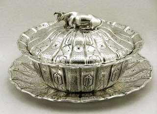 English Sterling Silver Recumbent Cow Butter Dish 1852 25oz Excellent 
