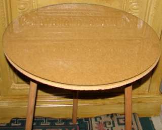 Vintage Wooden Round Table Glass Top  