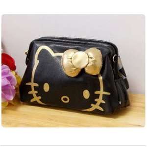 Hello Kitty Black Soft Leather Cute Cosmetic Bag/Make up Bag/Cosmetic 