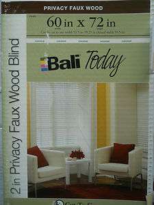 NEW Bali Today 2 PRIVACY FAUX WOOD BLINDS White 60 X 72 Can be cut to 