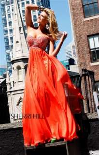 Sherri Hill 3802 Strapless Embellished Prom Dress Coral Evening Sz 2 6 