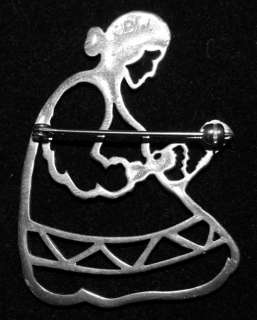 Native American Indian Woman Weaving A Basket Sterling Silver Pin 